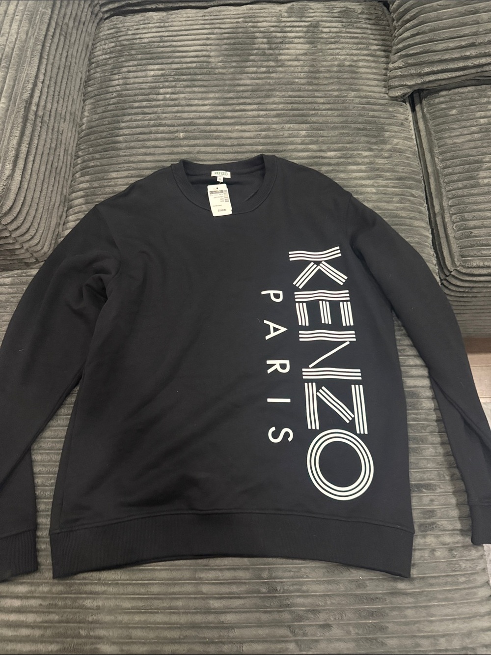 Kenzo Black Crewneck with Vertical White Logo